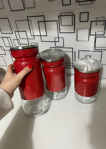 Kırmızı Kapaklı 3'lü Saklama Kavanozu Seti - Görsel 4