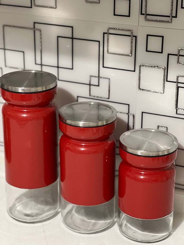 Kırmızı Kapaklı 3'lü Saklama Kavanozu Seti - Görsel 2