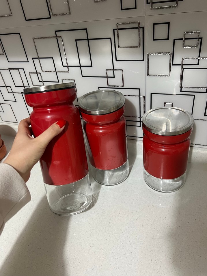 Kırmızı Kapaklı 3'lü Saklama Kavanozu Seti - Görsel 4