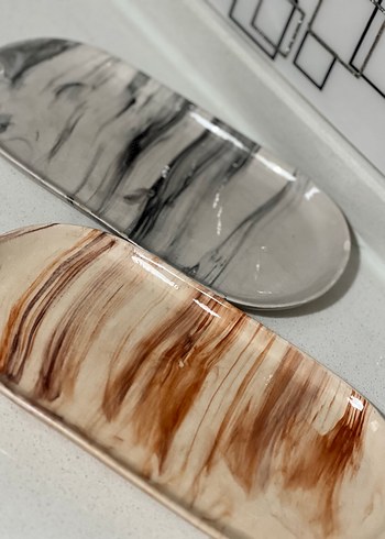 Mermer Desenli Bej ve Gri Tabak Seti - Görsel 2