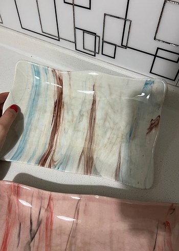 Pastel Renkli Mermer Desenli Servis Tabağı - Görsel 4