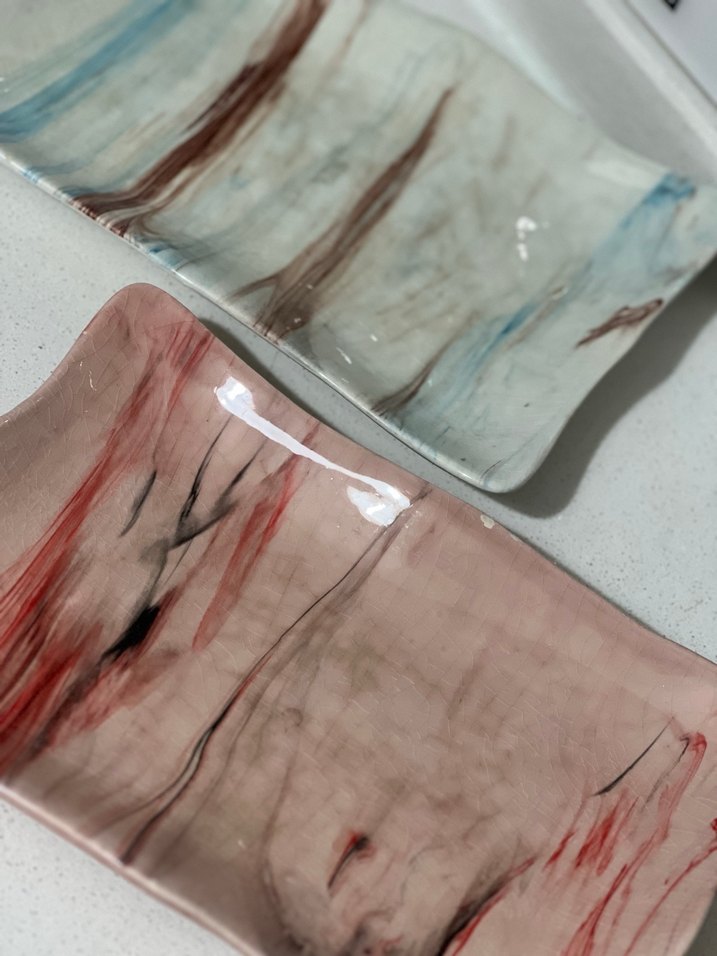 Pastel Renkli Mermer Desenli Servis Tabağı - Görsel 2