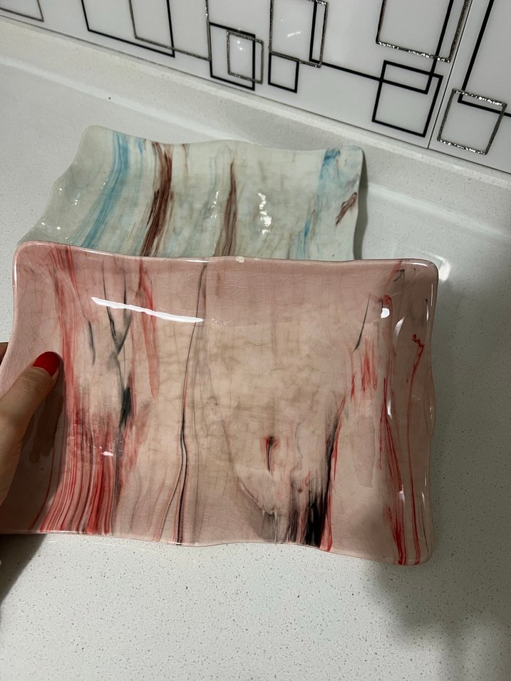 Pastel Renkli Mermer Desenli Servis Tabağı - Görsel 3