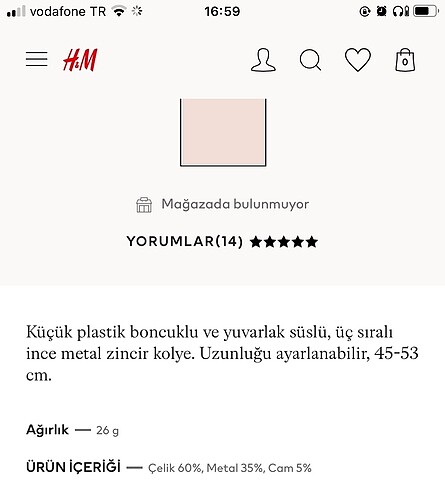Beden altın Renk Hiç kullanılmamış H&m kolye