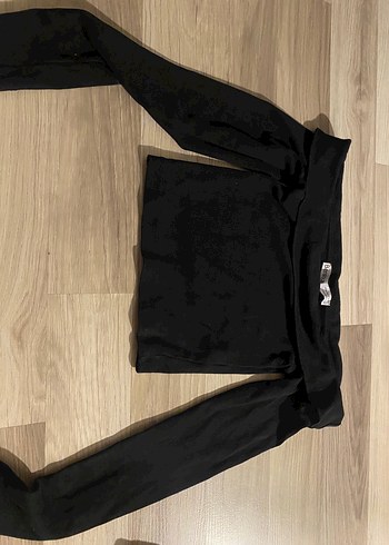 Bershka bershka Dar Kesim Siyah Mini Bluz, Uzun Kollu
