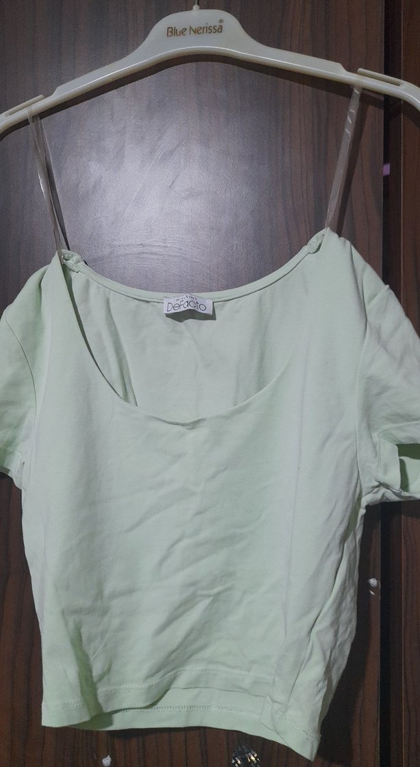 Pamuklu Yeşil Mini Crop Top - Görsel 3