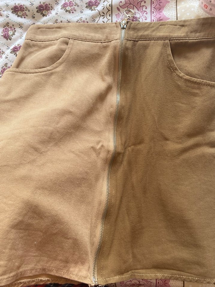 Bej Midi Hamile Etek Fermuarlı - Görsel 2