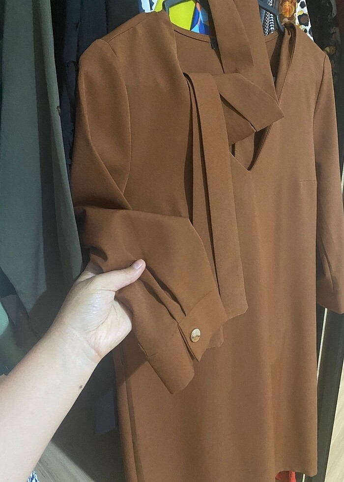 Taba renk elbise - Görsel 3