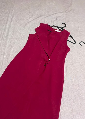 Bordo V Yaka Uzun Drapeli Kadın Elbise