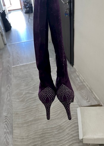 38 Beden mor Renk Mor Süet Dizüstü Stiletto Topuklu Bot