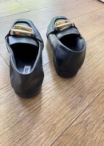 Kadın Siyah Tokalı Blok Topuklu deri Loafer - Görsel 2