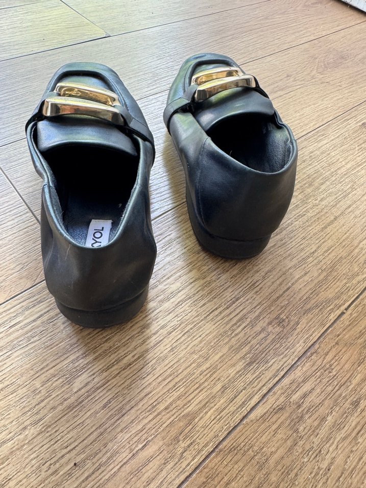 Kadın Siyah Tokalı Blok Topuklu deri Loafer - Görsel 2