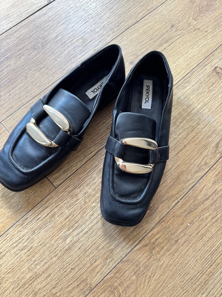 Kadın Siyah Tokalı Blok Topuklu deri Loafer - Görsel 3