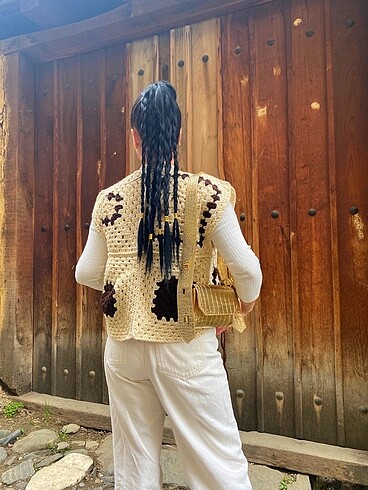 Zara Örgü vintage motif yelek