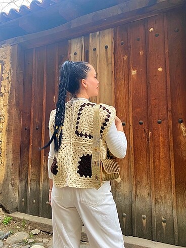 Örgü vintage motif yelek