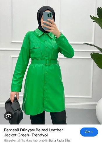 Parlak Yeşil Midi Deri Kadın Yağmurluk - Görsel 2