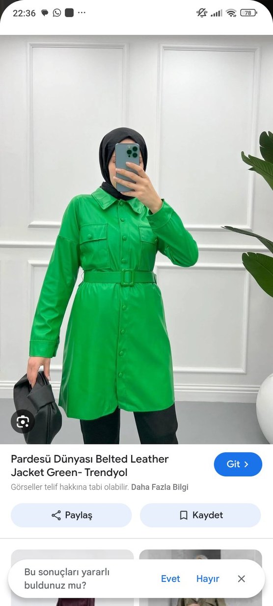 Parlak Yeşil Midi Deri Kadın Yağmurluk - Görsel 2