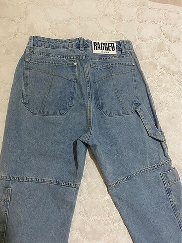 Bershka Ragged Buz Mavisi Kargo Baggy Jean