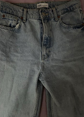 Zara Gri Düğmeli Salaş Midi Boy Kadın Kot Pantolon