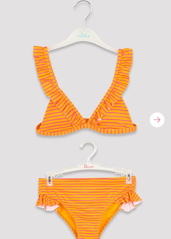 13-14 Yaş Beden turuncu Renk Turuncu Çizgili Kız Bikini Takımı
