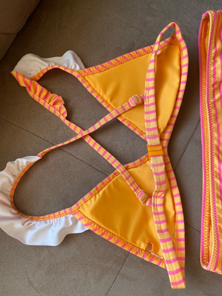 Turuncu Çizgili Kız Bikini Takımı - Görsel 3