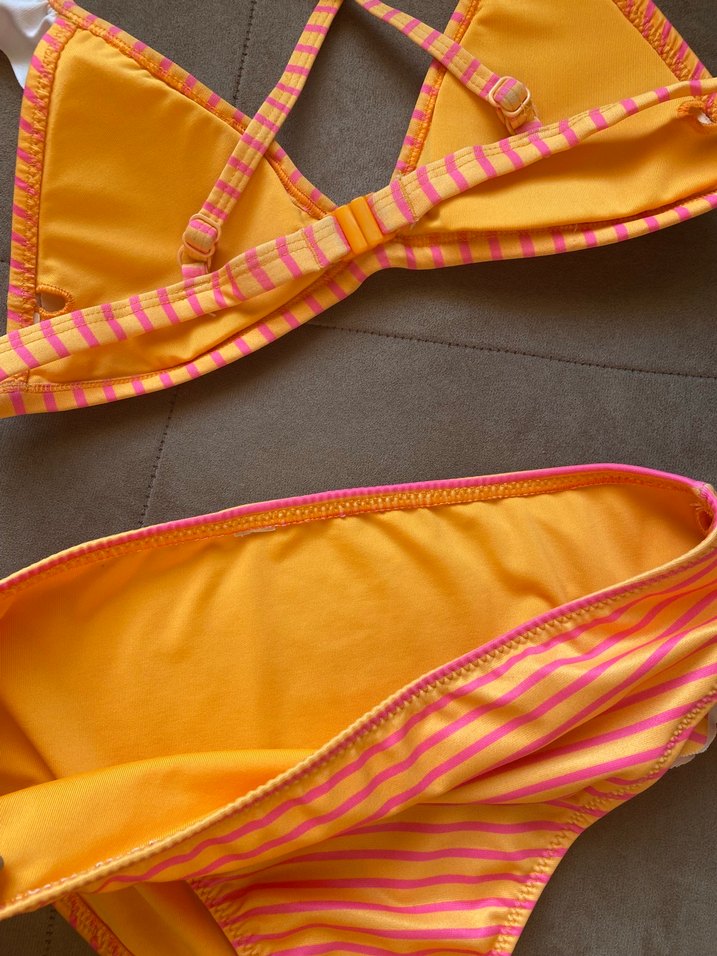 Turuncu Çizgili Kız Bikini Takımı - Görsel 5