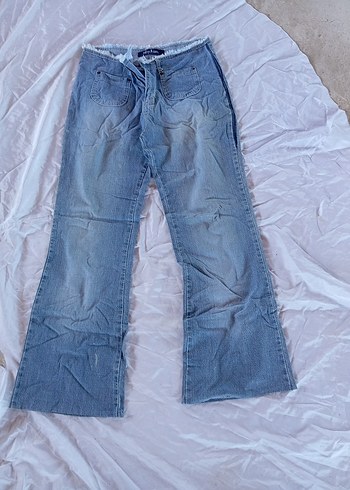 Mavi Bağcıklı Salaş Midi Denim Pantolon