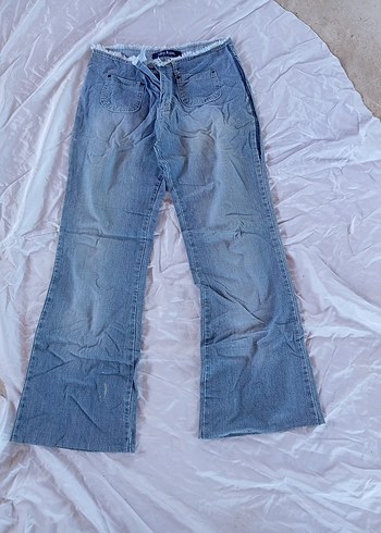 Koton Mavi Bağcıklı Salaş Midi Denim Pantolon