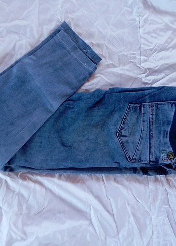 Düğmeli Mavi Kadın Denim Pantolon