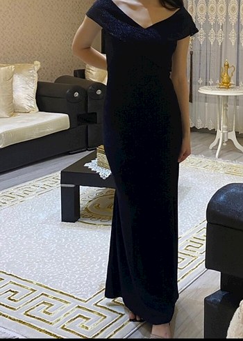 Klasik Şıklık gece mavisi Uzun Abiye Elbise