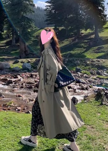 Bej Kadın Uzun Trençkot - Görsel 8