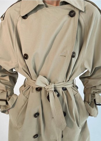 Bej Kadın Uzun Trençkot - Görsel 9