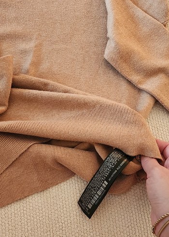 Düğmeli bisiklet yaka sütlü kahve Kadın Kazak triko bluz - Görsel 3