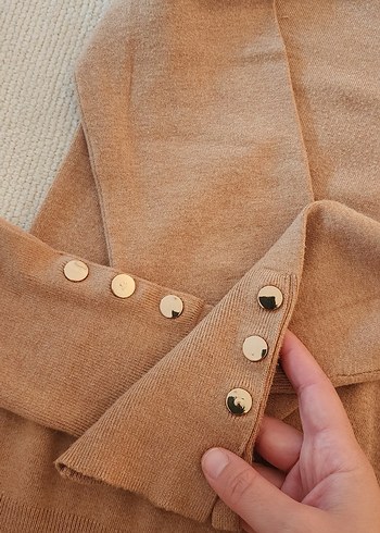 Düğmeli bisiklet yaka sütlü kahve Kadın Kazak triko bluz - Görsel 4