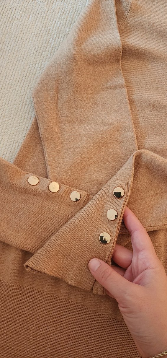 Düğmeli bisiklet yaka sütlü kahve Kadın Kazak triko bluz - Görsel 4