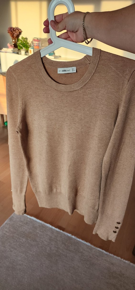 Düğmeli bisiklet yaka sütlü kahve Kadın Kazak triko bluz - Görsel 2