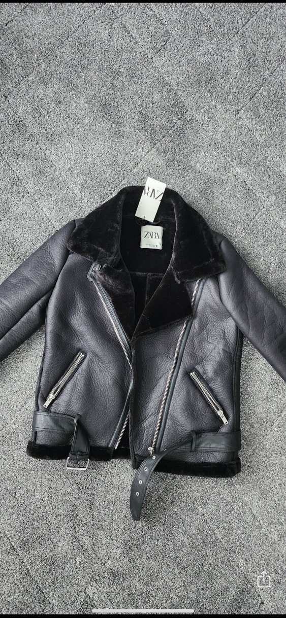 Kürk Detaylı Siyah Deri Biker Ceket - Görsel 2