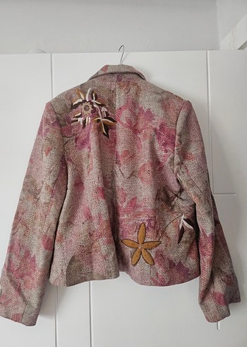 Pembe Gri Çiçek Desenli Uzun Hamile Kabanı - Görsel 2