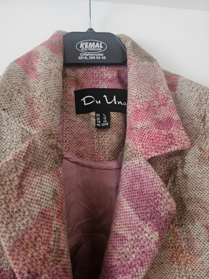 Pembe Gri Çiçek Desenli Uzun Hamile Kabanı - Görsel 3