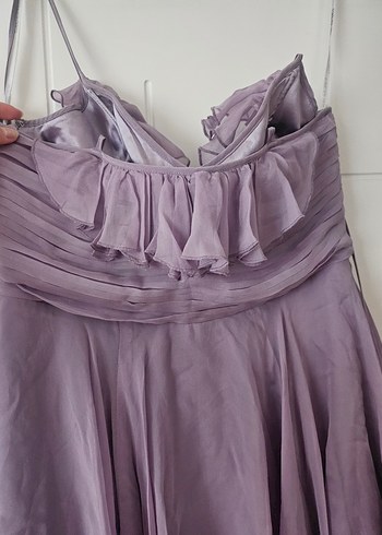 Mor Uzun Askılı Fırfırlı Abiye Elbise - Görsel 2