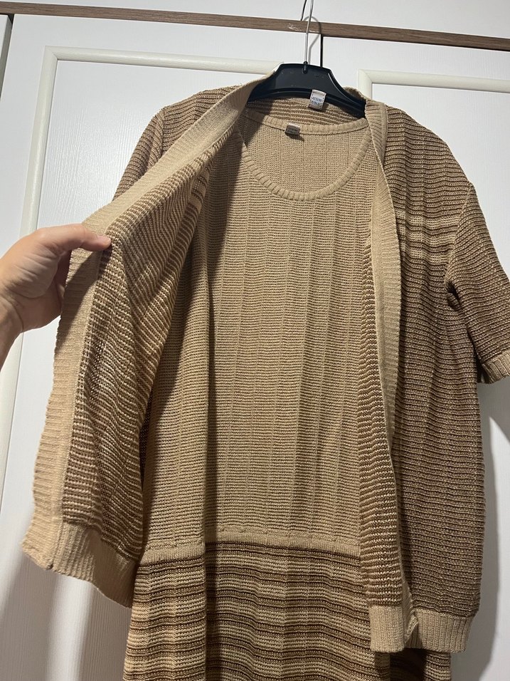 Bej Kadın Uzun Pilili Triko Elbise - Görsel 2