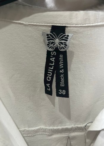 Baskılı, Düğmeli, Beyaz Keten Kadın Gömlek - Görsel 2