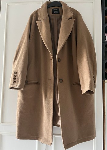 Bej Kadın Süet Midi Boy Düğmeli Kaban - Görsel 2