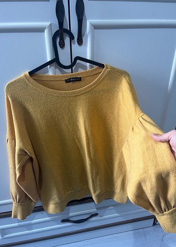 Sarı Bisiklet Yaka Örgü Kadın Kazak - Görsel 2