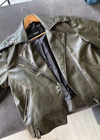 Pull and Bear Pull and Bear Kemerli Kahverengi Biker Deri Ceket