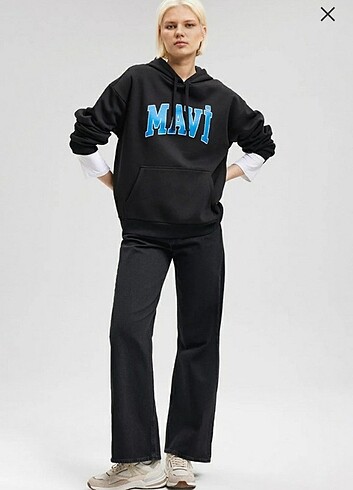 l Beden Mavi siyah sweatshirt