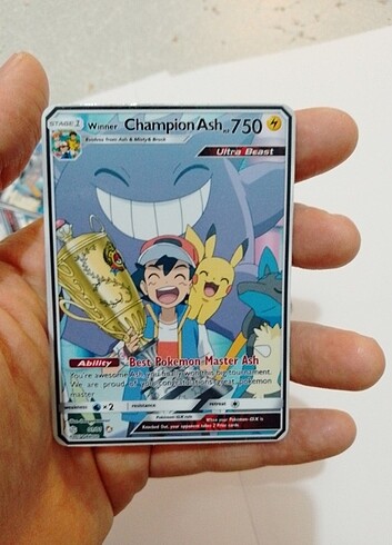 1 adet champion Ash Ketchum Pokemon kartı 