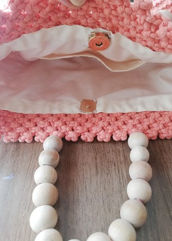 Mango Boncuklu Pembe Örgü Kadın Çanta