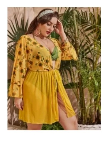 Sarı Bağlamalı Mini Bohem Kadın Kimono