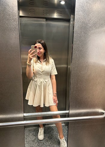 Zara Krem V Yaka Midi Elbisesi